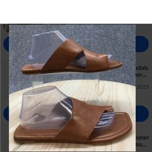 AGL Women’s Size 40.5, 10.5 Brown Leather Slip On Slides Sandals Toe Loop Italy